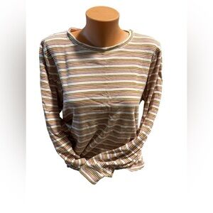 Madewell Shimmer Stripe  T-Shirt Sz XL Stretch Beige Sweater Blouse Long Sleeves